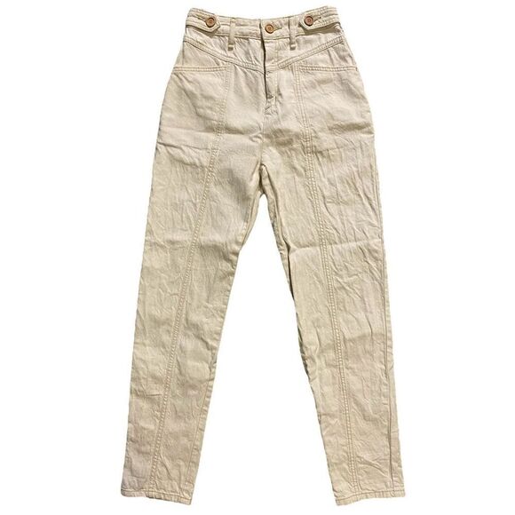 We The Free City Of Lights Linen Blend Cream High Waist Mom Jeans | Size 26 - Picture 1 of 4